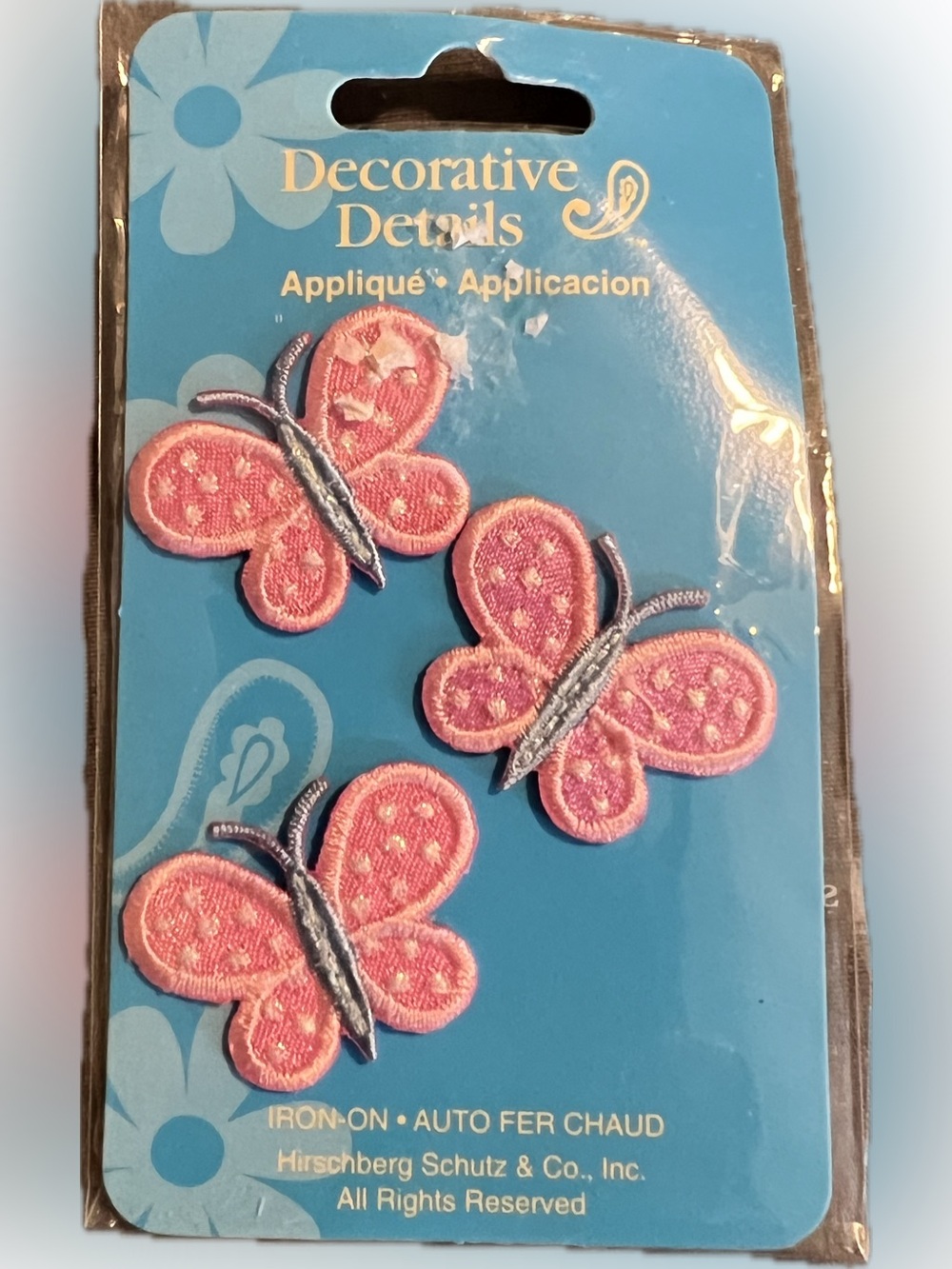 🔴Vintage New Decorative Details Pink Butterfly Iron-On Appliques Sewing 3 PCS
